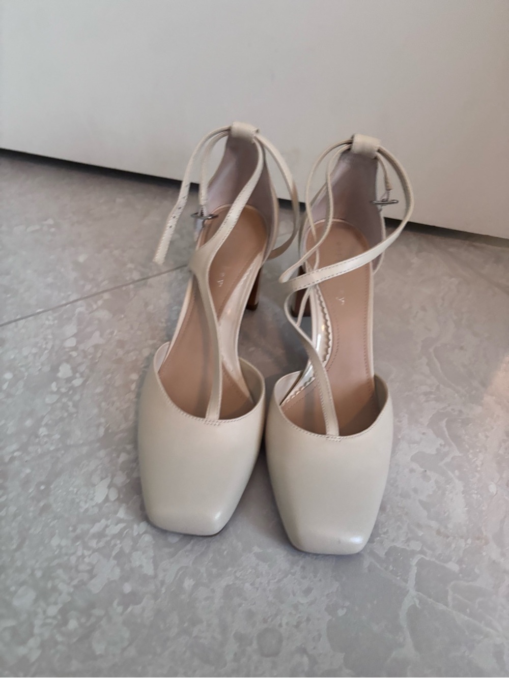 Copper Key Cream Square-Toe Ankle Tie Heels